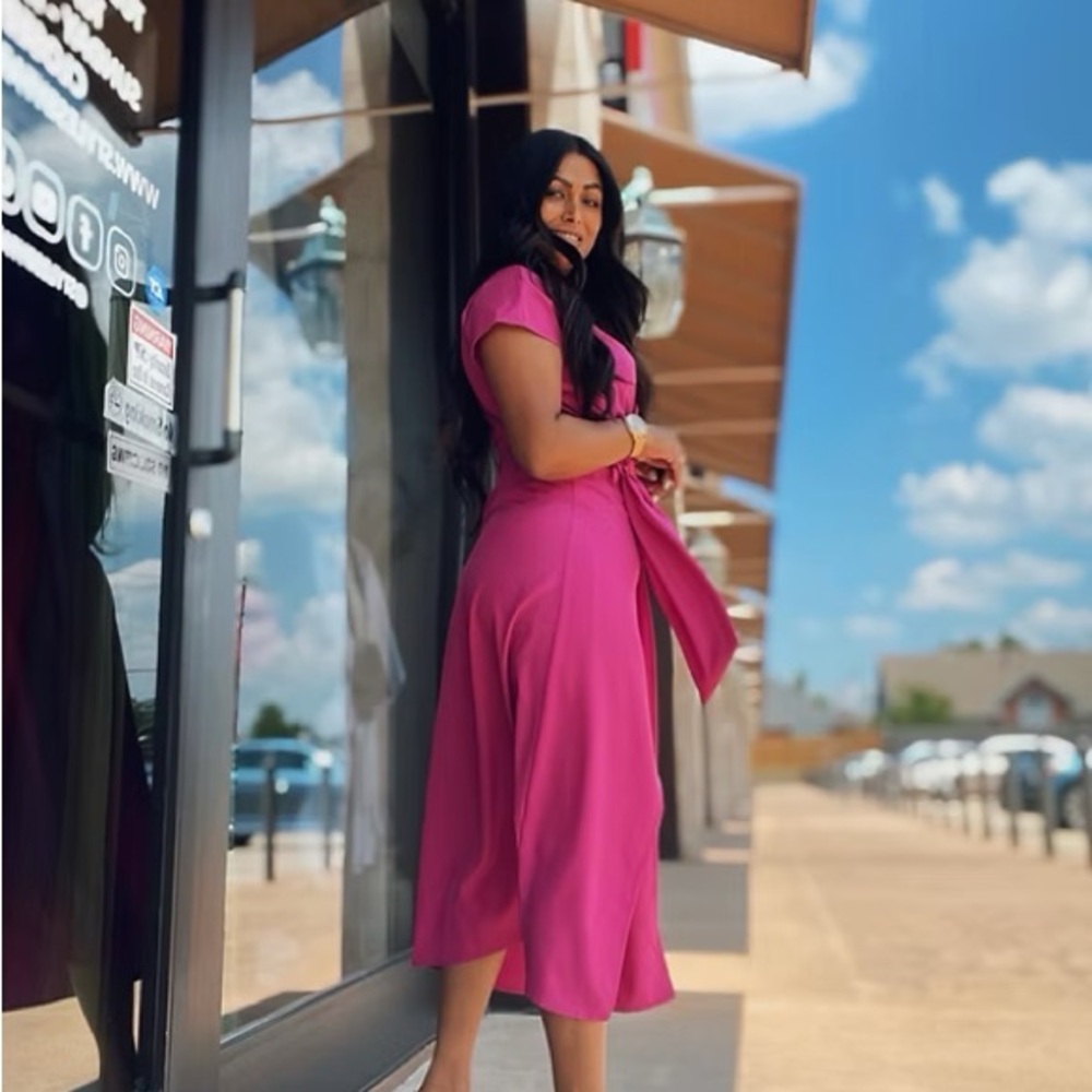 Sunny Day Fuchsia Wrap Dress - Picture 4 of 11